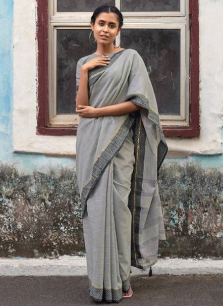 Gray Colour SANGAM ETHNIC STYLE Fancy Ethnic Wear Printed Linen Saree Collection 4133